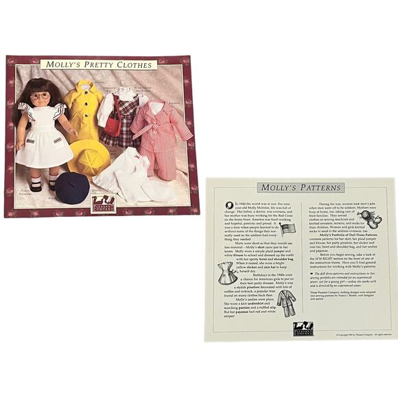 1989 American Girl Pleasant Company Molly DOLL CLOTHES PATTERNS Dress Bag Apron - Picture 6 of 9
